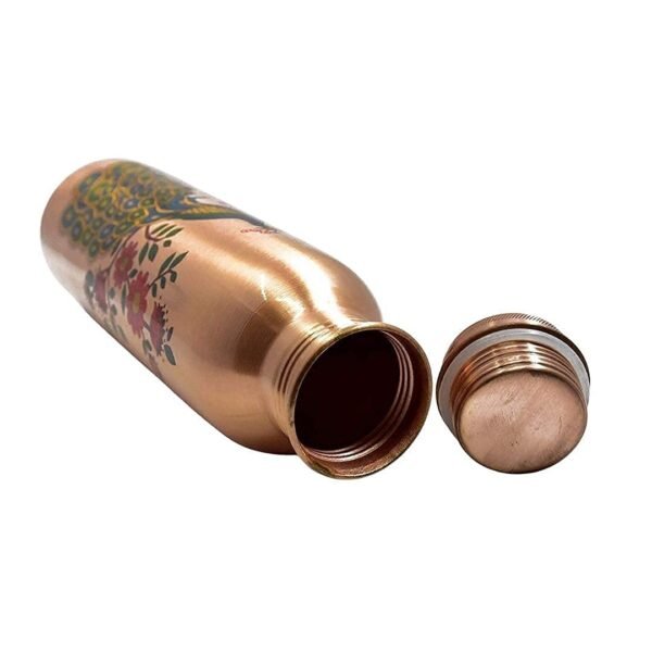 Copper Water Bottle With Printed Peacock Volume-1 Litre, Pack of 1