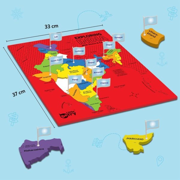 Little Berry Exploring India Puzzle with State Capital Flags 25 Pieces