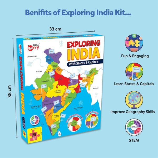 Little Berry Exploring India Puzzle with State Capital Flags 25 Pieces