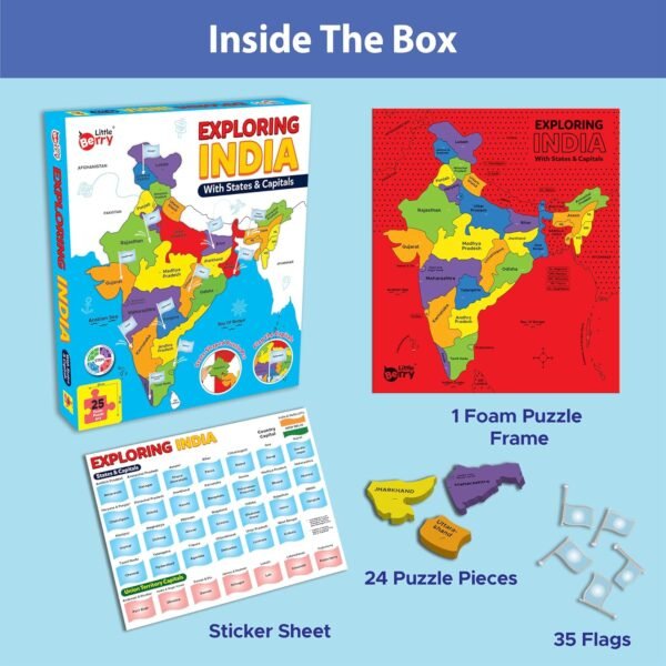 Little Berry Exploring India Puzzle with State Capital Flags 25 Pieces