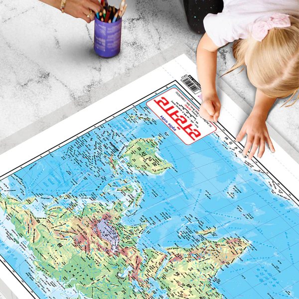 2 IN 1 WORLD POLITICAL AND PHYSICAL MAP IN HINDI